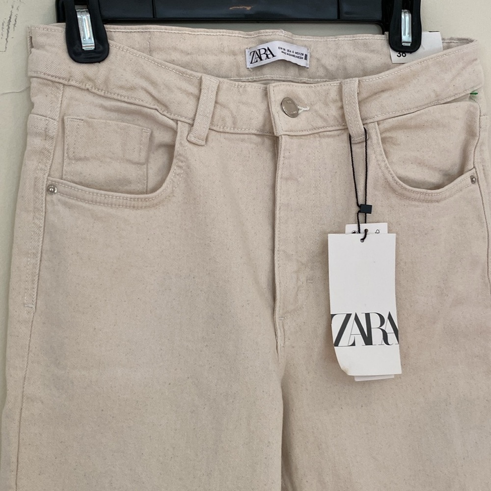 NWT Zara Mini Flare canvas high rise flare leg ankle stretch jeans Sz 6 - Picture 2 of 10